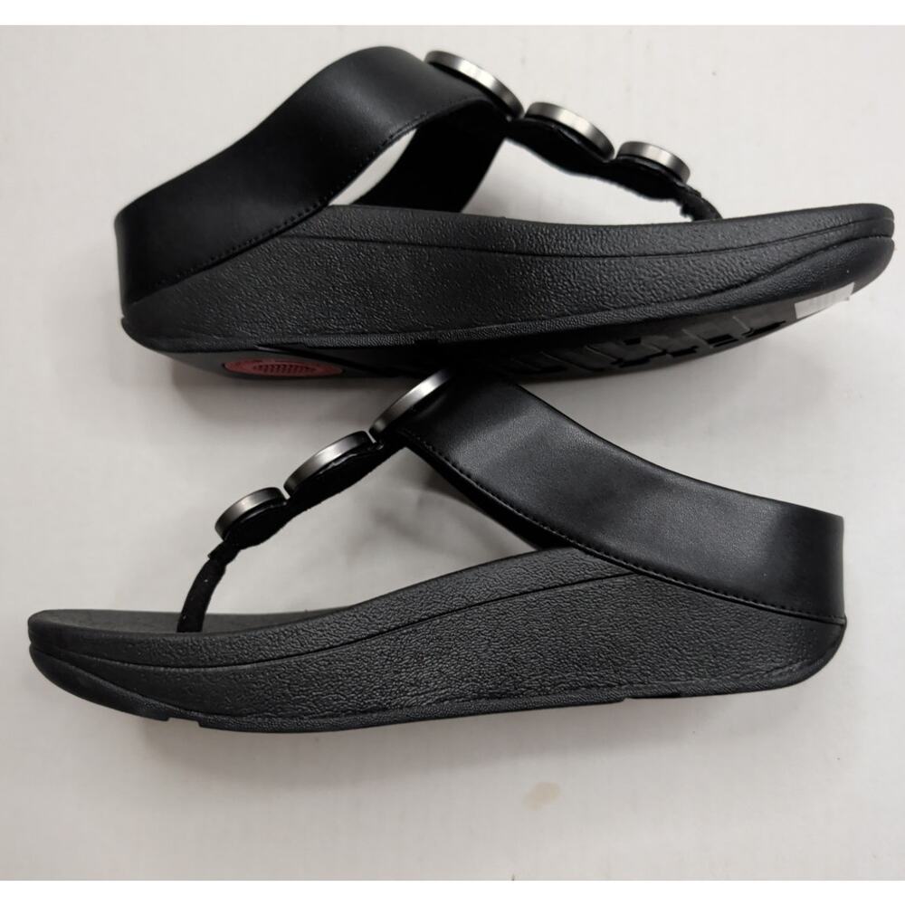 FitFlop Women's Halo Metallic Trim Toe Post Sandals All Black Size 5 - Picture 3 of 5